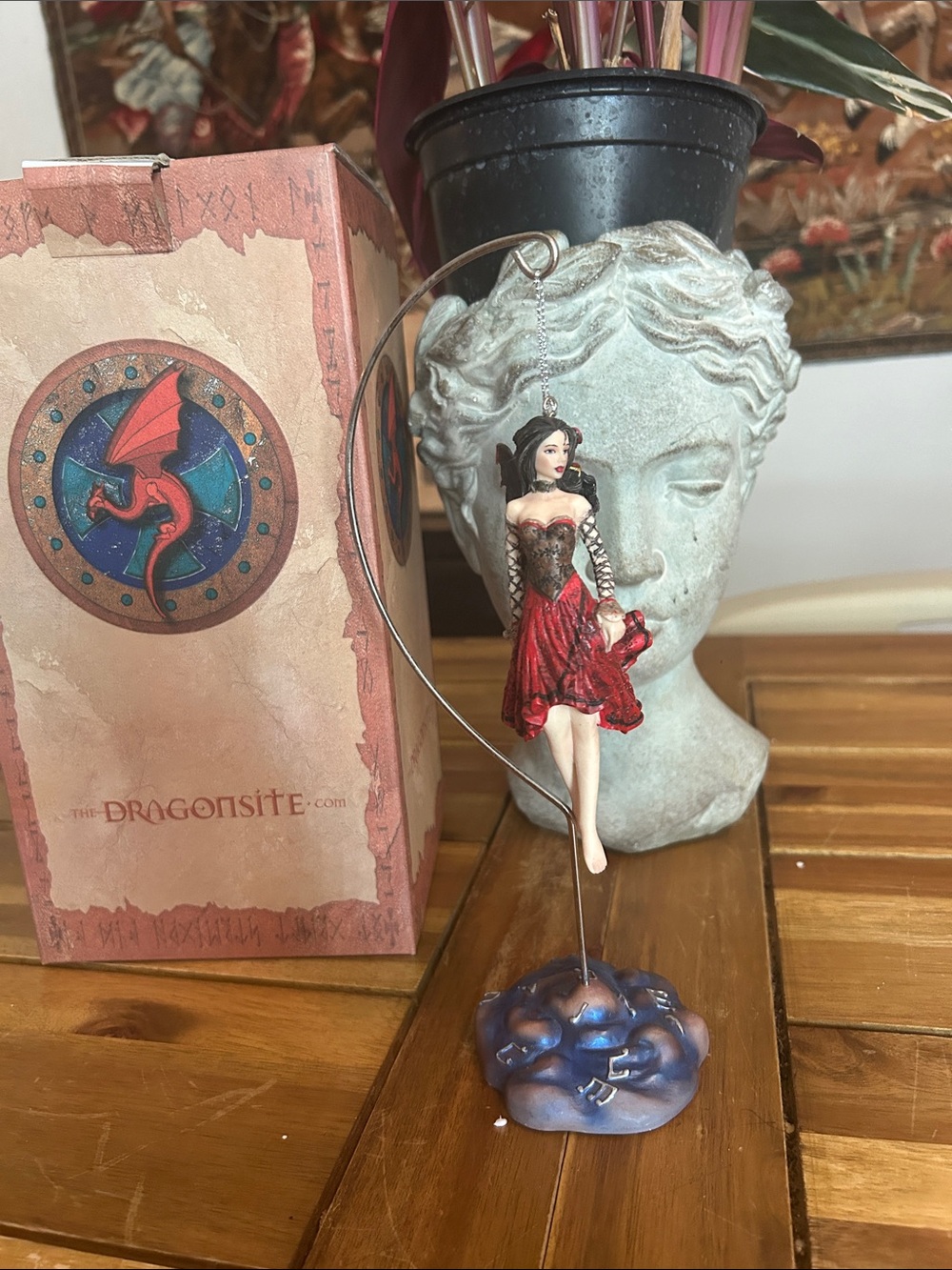 DragonSite Red Dress Fairy Ornament - Elegant Resin Figurine